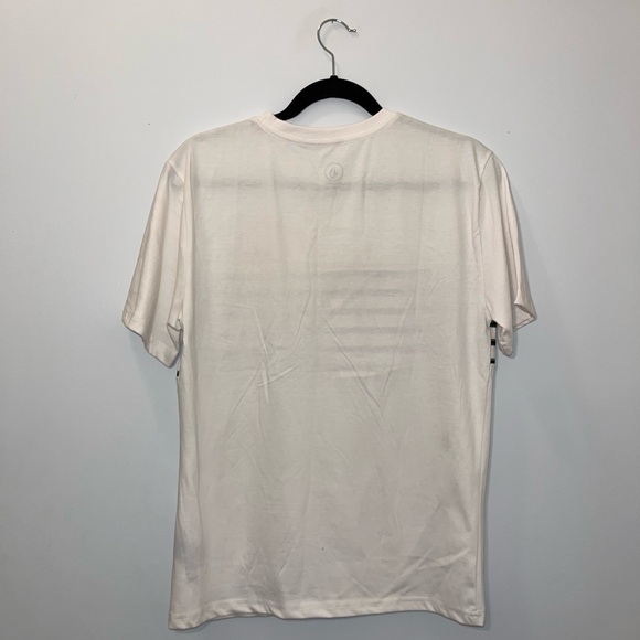 Volcom Beige White Blue Green Striped Skater Short Sleeve Shirt Boys XL 16 NWT - Picture 4 of 5